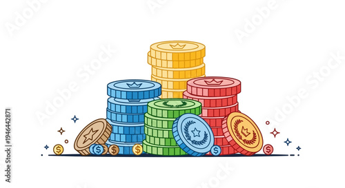 Colorful Stacked Poker Chips Closeup.