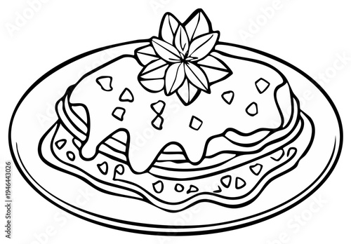 Delicious layered dessert topped with sauce and garnish on a plate