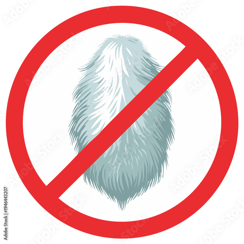 Illustration of fluffy white hair with a red prohibition sign symbolizing no or forbidden