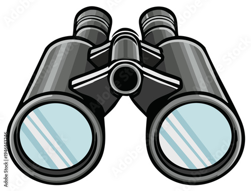 Cartoon binoculars used for observation and exploration with magnifying lenses