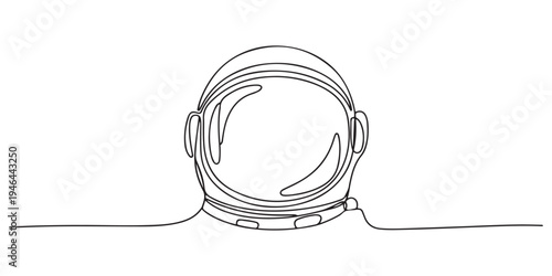 Continuous one line drawing of an astronaut helmet. Concept of space exploration, science and future