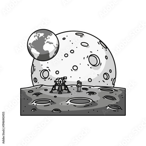 Astronauts on the moon surface exploring.