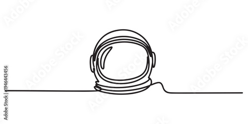 Continuous one line drawing of an astronaut helmet. Concept of space exploration, science and future