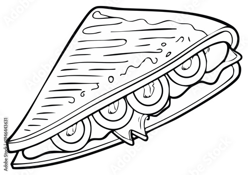 Hand-drawn sandwich sketch featuring layers of ingredients and toasted bread for fast food or recipe visuals