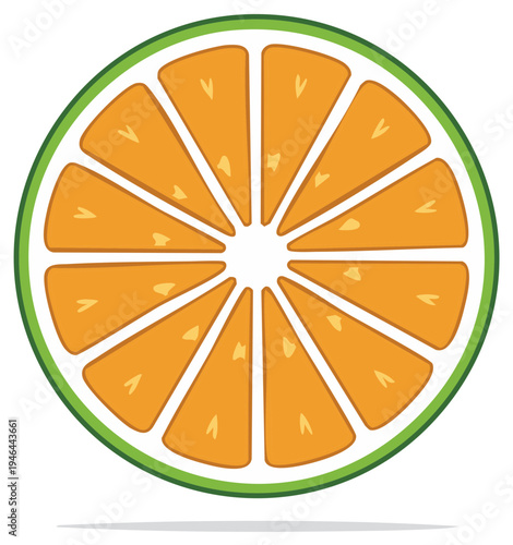 Bright orange fruit slice with green peel vibrant citrus illustration healthy food concept