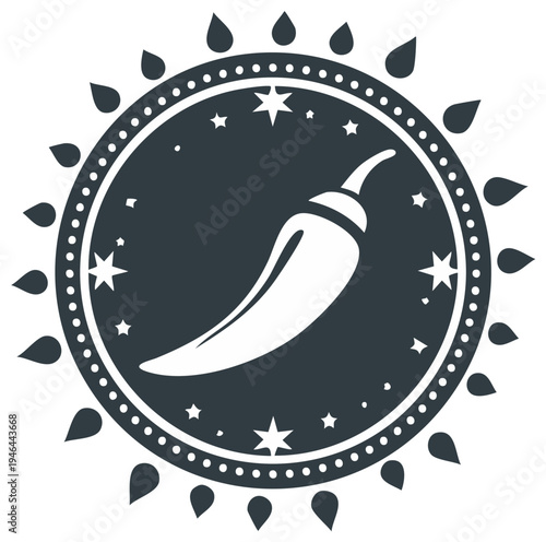 Circular Emblem with Chili Pepper and Stars