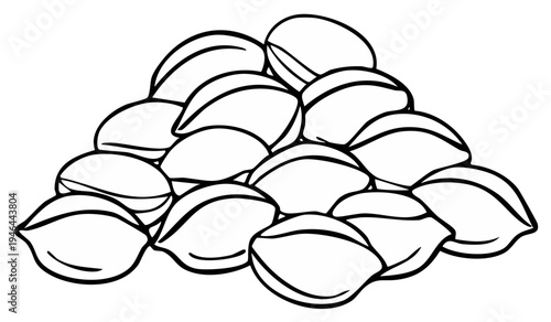 Heap of Peanuts: Black and White Graphic Line Art of Foodstuff