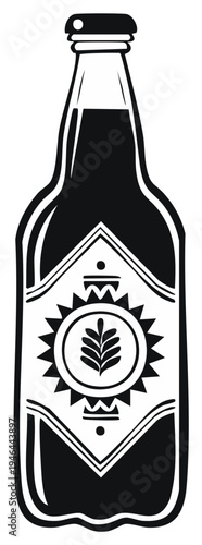 Black and white beer bottle graphic with ornate label