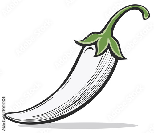 Illustration of a jalapeno pepper, cartoon style vegetable with green stem and cap, food concept