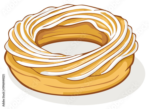 Delicious donut with creamy vanilla frosting presented in a vibrant illustration, a tempting treat for any sweet cravings and culinary projects