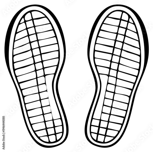 Footprint Outline with Tread Pattern Symbolizing Steps and Direction