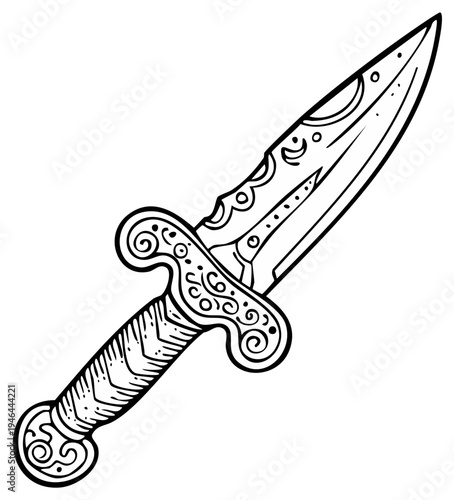 Detailed drawing of a dagger with ornamental designs