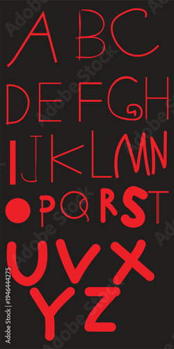 Red neon alphabet letters on black background