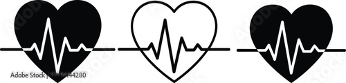 Heart silhouette, ECG line, medical symbol, cardiology design, heartbeat vector, health monitoring, life care, wellness icon, healthcare illustration, flavector