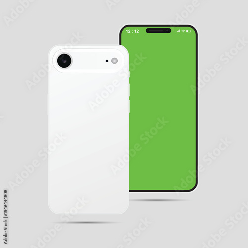 Sleek Cream White Smartphone Mockup Vector with Green Screen Display