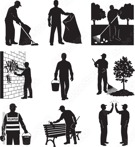 Set of 9 gardening and maintenance icons vector