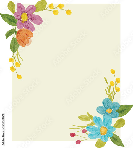 hand painted daisy aster tulip frame for card design 
