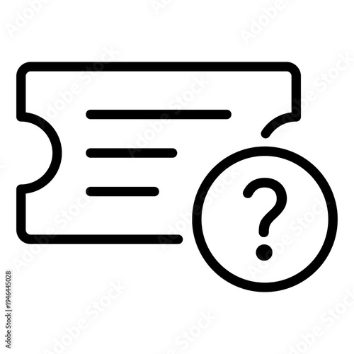 Technical line icon of a ticket with a question mark representing a support request