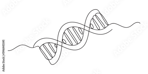 Continuous line drawing of a dna double helix structure, genetics and science concept, isolated on white background. DNA continuous one line drawing. Genome linear structure symbol. Vector.