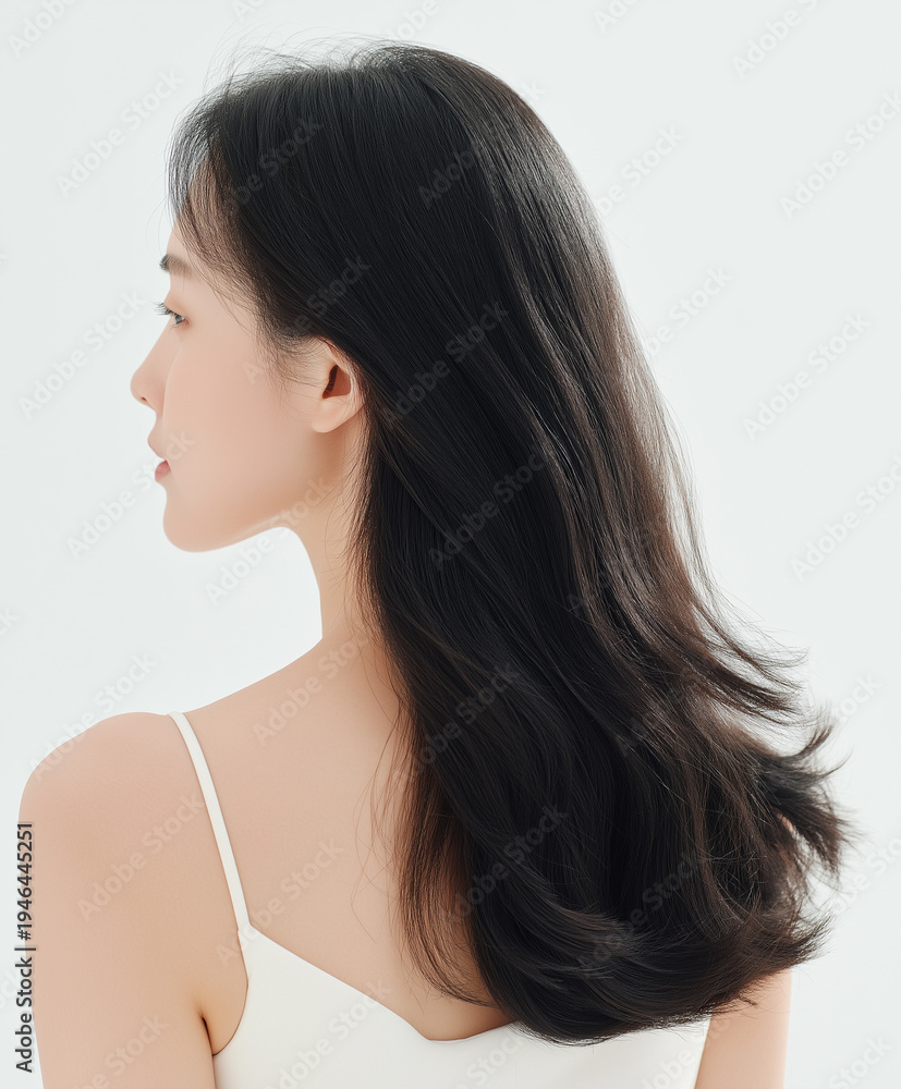 Naklejka premium 日本人, 女性, 10代, 20代, 後ろ姿, ヘアケア, 美肌, 黒髪, ロングヘア, 白背景, スキンケア, 背中, 振り返る, 透明感, 清潔感, 爽やか, ポートレート, キャミソール, 白, 輝き, 素肌, 美容, ナチュラル, 健康的, ライフスタイル, 1人, 切り抜き, コピースペース, 広告素材, 基礎化粧品, 若い, Z世代, 清楚, 髪, ツヤ髪, サロン, 美容室, ボディ