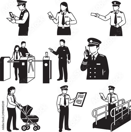 Set of 9 security guard icons vector