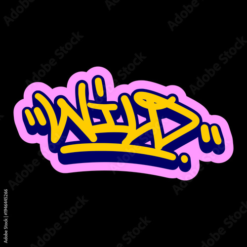 Wild Word Illustration in Vibrant Purple and Pink Graffiti Tag Style for Urban Street Art and Creative Branding.