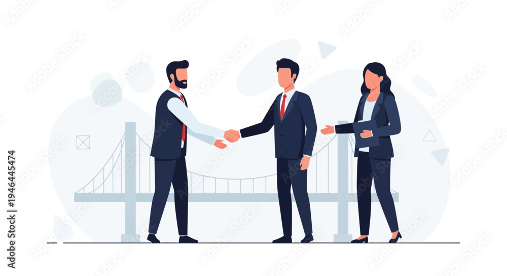 Fototapeta premium Business partners shaking hands, agreement, deal, collaboration, teamwork, success, bridge background