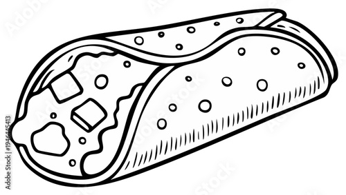 Sketchy Enchilada with Filling Outline Drawing Mexican Food Illustration