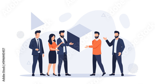 Business team collaborating and passing a cube, teamwork and strategy concept