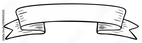 Hand Drawn White Banner with Ribbons and Shading for Text or Emblems Presentation and Design Element