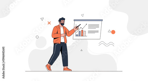 Man presenting a financial chart on a whiteboard, business growth concept