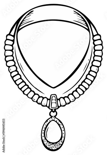 Elegant Choker Necklace with Teardrop Pendant Hand Drawn Illustration