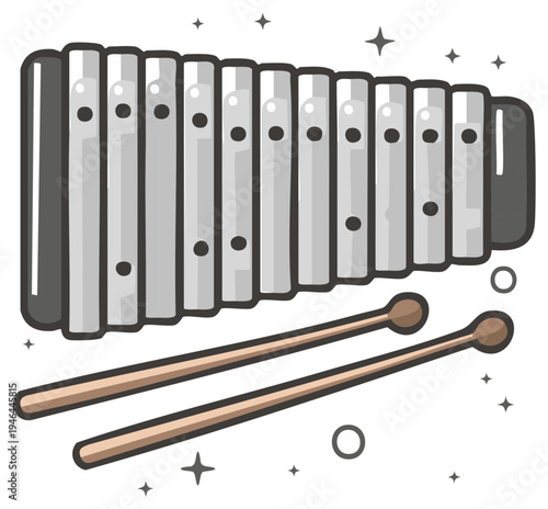 Cartoon Xylophone with Mallets - Musical Instrument Illustration for Children's Learning or Music Education Concept