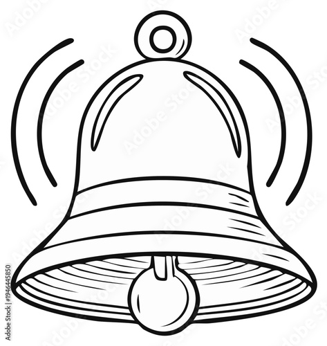 Simple line art illustration of a ringing bell with sound waves emanating from it