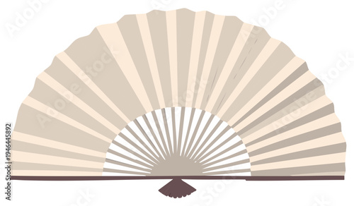 Elegant Beige and White Hand Fan, Decorative Accessory.