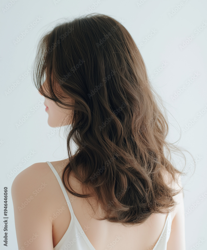 Fototapeta premium 日本人, 女性, 10代, 20代, 後ろ姿, ヘアケア, 美肌, 黒髪, ロングヘア, 白背景, スキンケア, 背中, 振り返る, 透明感, 清潔感, 爽やか, ポートレート, キャミソール, 白, 輝き, 素肌, 美容, ナチュラル, 健康的, ライフスタイル, 1人, 切り抜き, コピースペース, 広告素材, 基礎化粧品, 若い, Z世代, 清楚, 髪, ツヤ髪, サロン, 美容室, ボディ