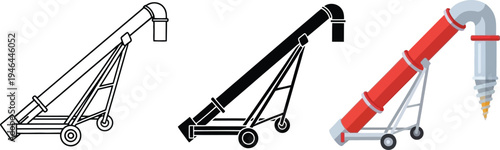 Portable grain auger illustrations a versatile set including outline solid and detailed colored versions perfect for agricultural machinery and material handling concepts