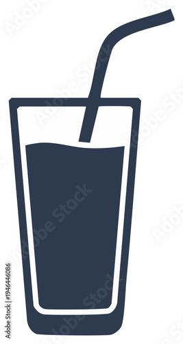 Simple flat icon of a beverage in a tall glass with a drinking straw vector illustration