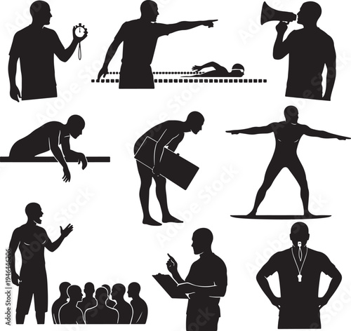 Set of 10 black silhouette sports icons vector