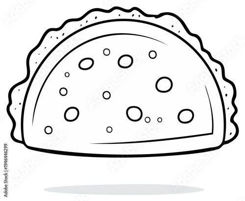 Black and white illustration of a delicious taco, ready to be eaten.
