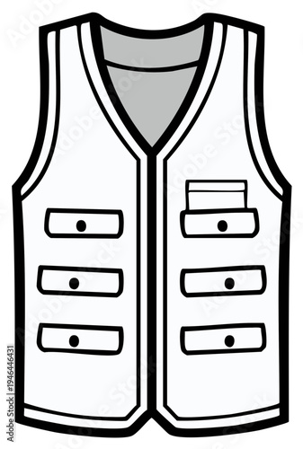 White Utility Vest Outlined Icon Pockets Isolated Adventure Gear Apparel Fashionable