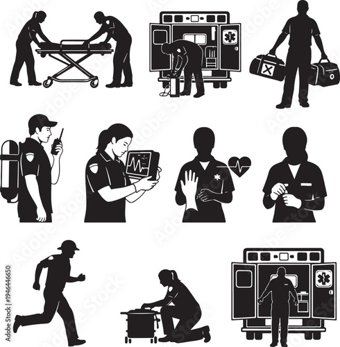 Set of 9 emergency medical services icons vector