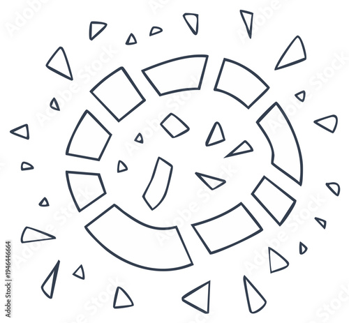 Abstract organic fragments exploding outwards creating a radial pattern