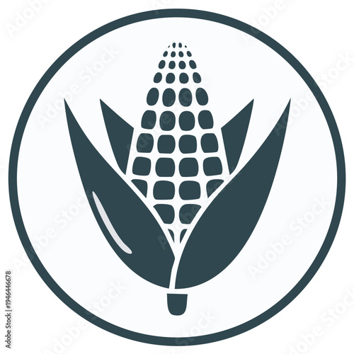 Corn Cob Icon in Circle with Leaves
