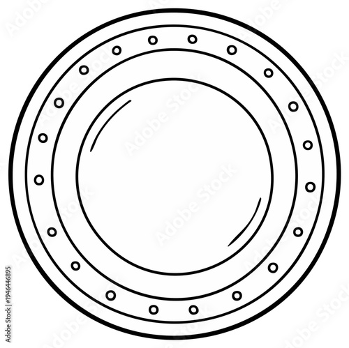 Abstract circular design element with inner and outer rings, and dotted details.