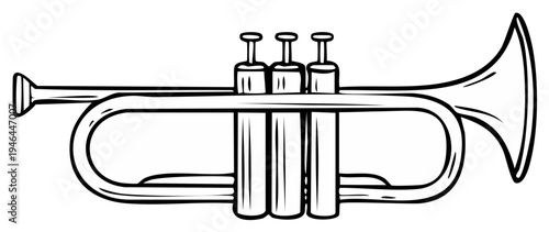 Simple line art illustration of a classic trumpet with three valves