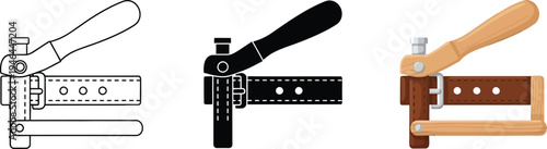 Set of leather hole punch tools in various styles including outline glyph and color vector illustrations perfect for crafting and DIY projects