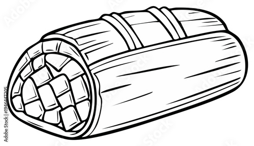Illustration of a traditional tamale wrapped in corn husk ready to be cooked or served
