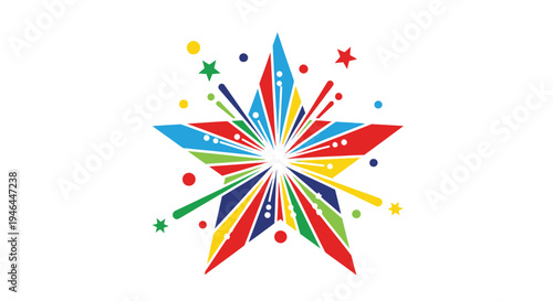 Colorful starburst shape with rays.