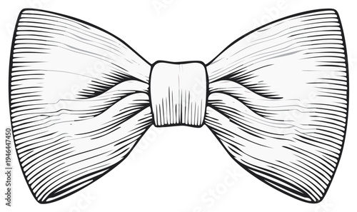 Elegant Engraved Bow Tie for Formal Occasions: Classic Accessory, Black and White Illustration for Vintage Fashion, Detailed Design